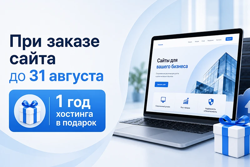 При заказе сайта до 31 августа – 1 год хостинга в подарок